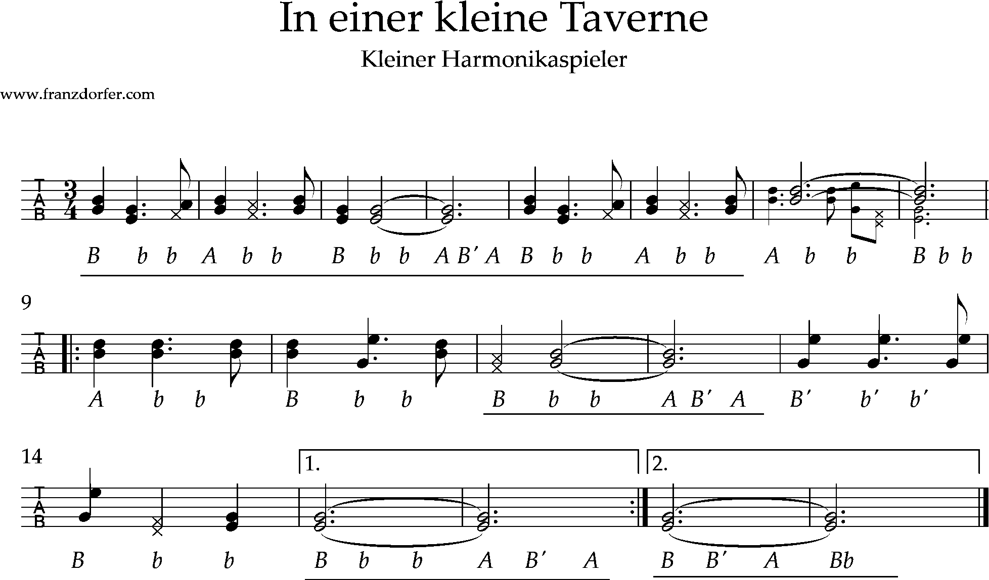 Steirische lernen- kleiner harmonikaspieler Griffschrift - In einer kleinen Taverne